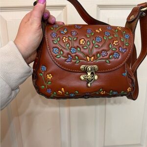 Patricia Nash Brown Leather Bag with Floral Embroidery